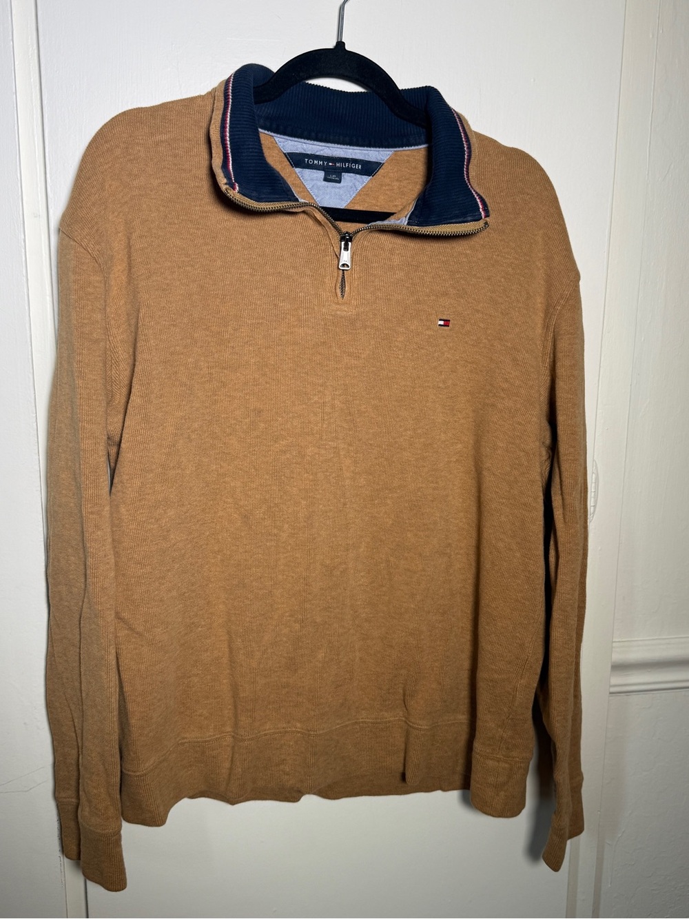 Tommy Hilfiger Men's Camel Quarter-Zip Sweater Lareg